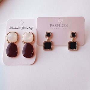 2PAIR Square Drop Earrings/ Fashionable Zinc Alloy Square Drop Earrings
